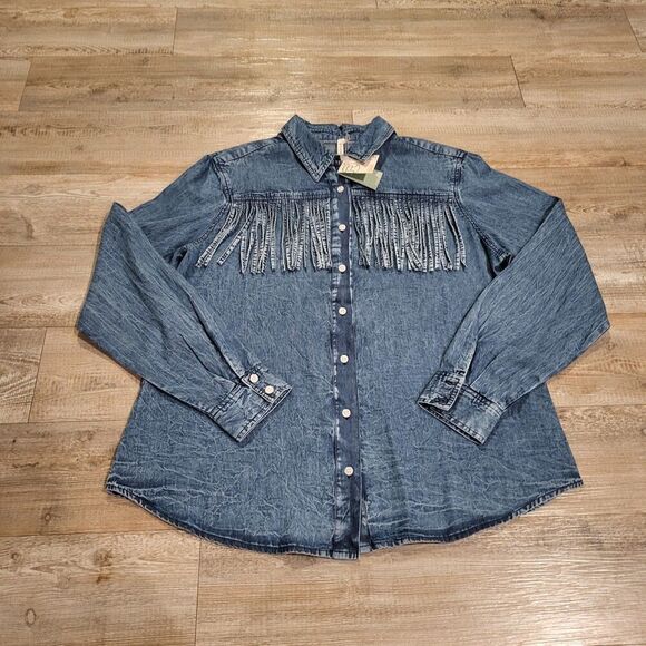 Roper Tops - Roper Western Tassel Top Chambray Button Down Shirt Women's XL New NWT